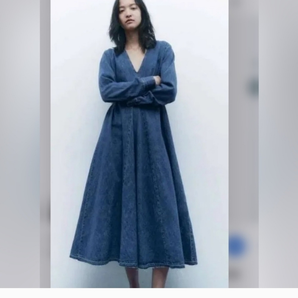 Zara The Tilda Raw Hem Long Line Denim Dress Medium - Picture 3 of 14